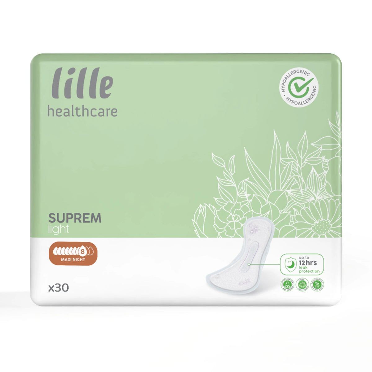 Lille Suprem Light Maxi Night Shaped Incontinence Pads – Pack of 30