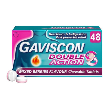 Gaviscon Double Action Mixed Berries Flavour Chewable Tablets – Pack of 48