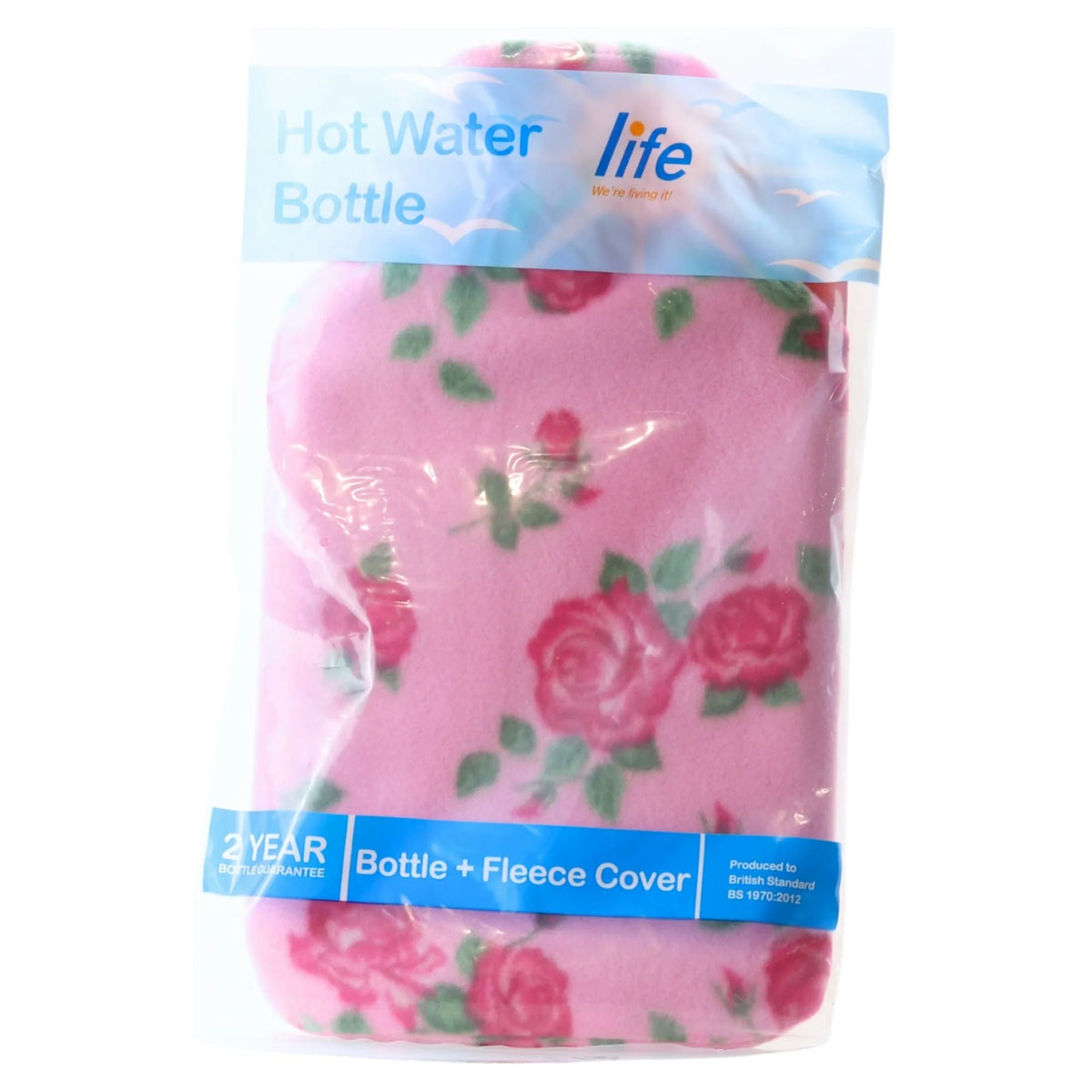 Life Hot Water Bottle with Floral Fleece Cover 2L
